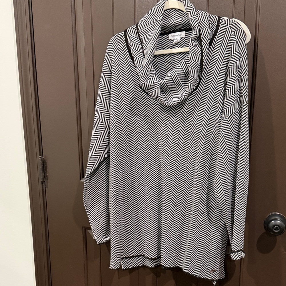 Calvin Klein Black and White Chevron Turtleneck Sweater